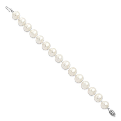 Sterling Silver 11-12mm White Near-Round Cultured Pearl 7.25" Bracelet