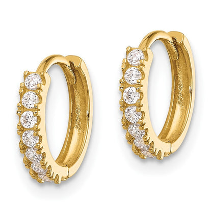 14k Yellow Gold Polished Cubic Zirconia 2mm Hinged Huggie Hoop Earrings