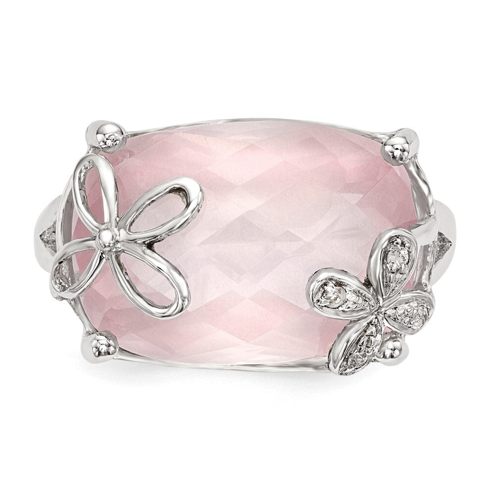 Sterling Silver Rhodium-plated Rose Quartz/White Sapphire Ring Size 7