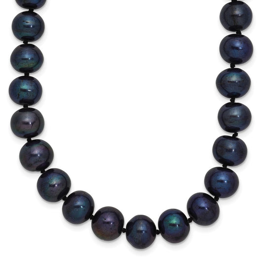 Sterling Silver Rhodium-plated 8-9mm Black Cultured Pearl Necklace 20"