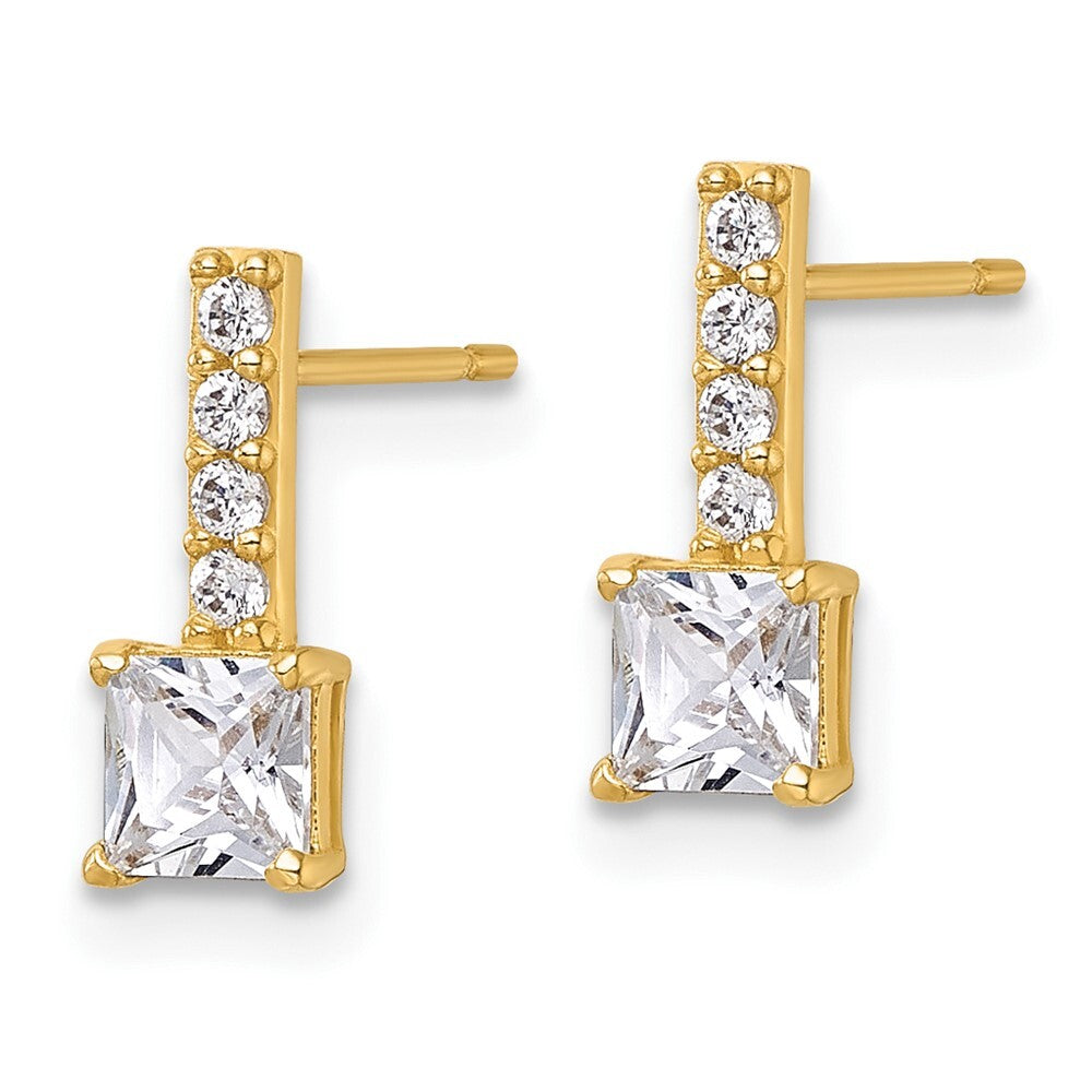 14k Yellow Gold Polished Square Cubic Zirconia Stud Earrings Gift for Women