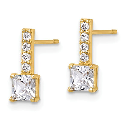 14k Yellow Gold Polished Square Cubic Zirconia Stud Earrings Gift for Women