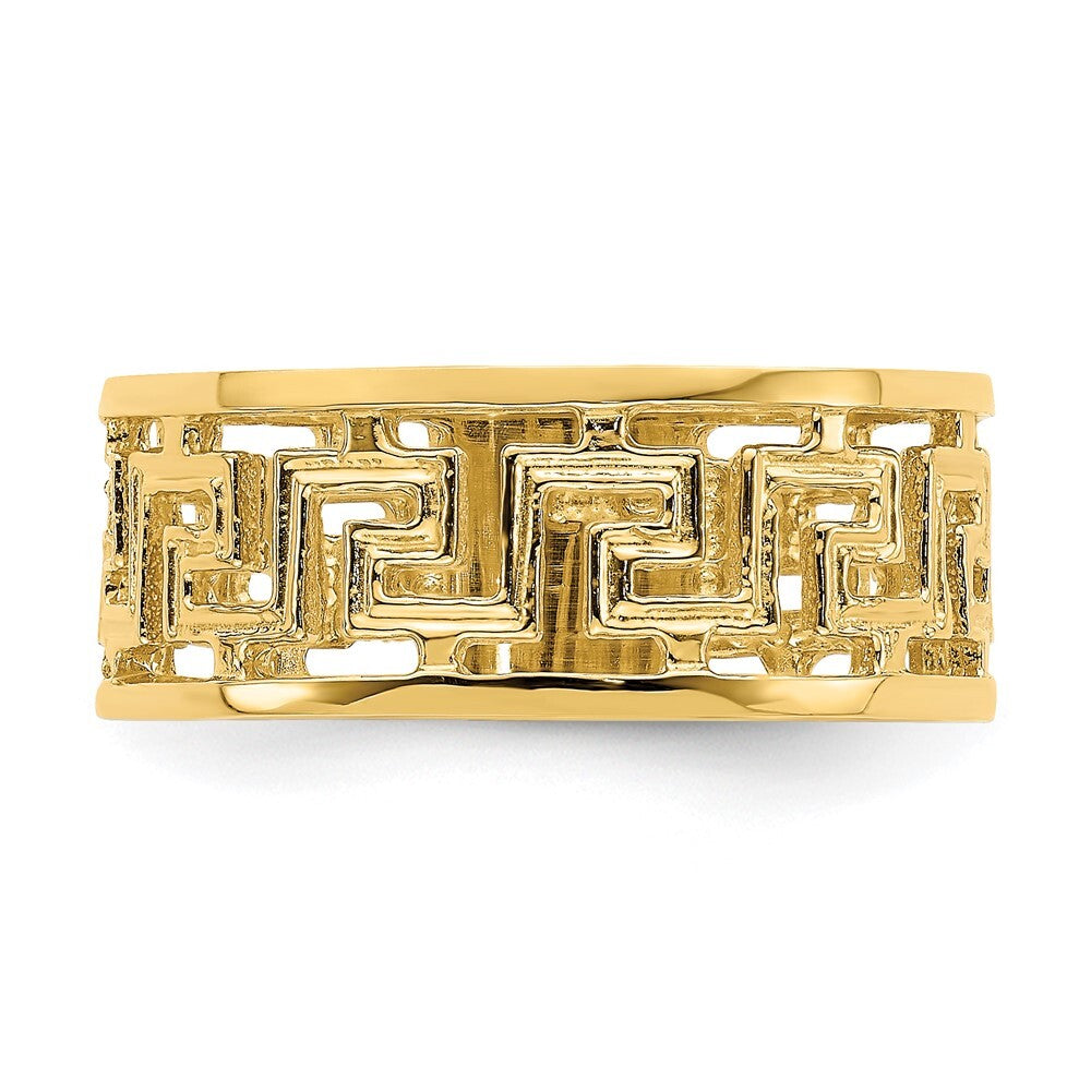 14K Yellow Gold Polished Cut Out Greek Key Design Band Size 7
