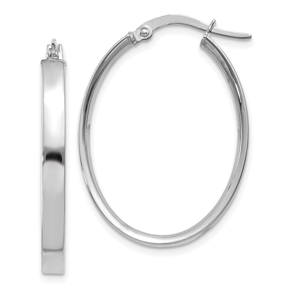 14K White Gold 3mm Oval Hoop Earrings Gift for Women