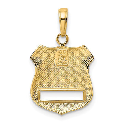 14k Yellow Gold Rhodium Police Badge Pendant for Women