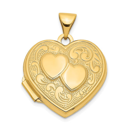 14k Yellow Gold Double Heart Locket Pendant for Women