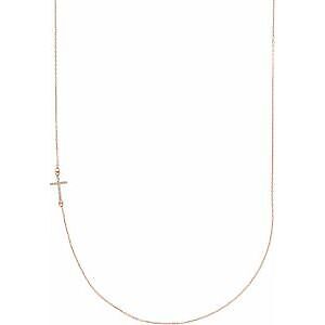 14k Rose Gold .04 CTW Diamond Off-Center Sideways Cross Pendant Necklace 16"