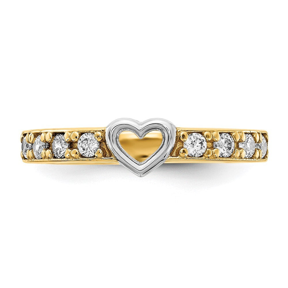 14K Yellow Gold & White Rhodium CZ Heart Ring Size 7