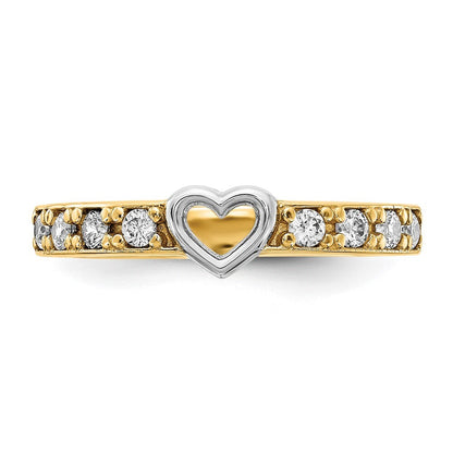 14K Yellow Gold & White Rhodium CZ Heart Ring Size 7