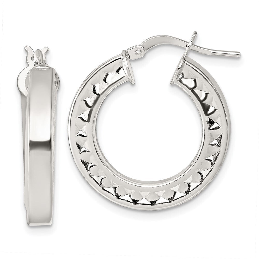 Sterling Silver Polished and Textured Hoop Earrings