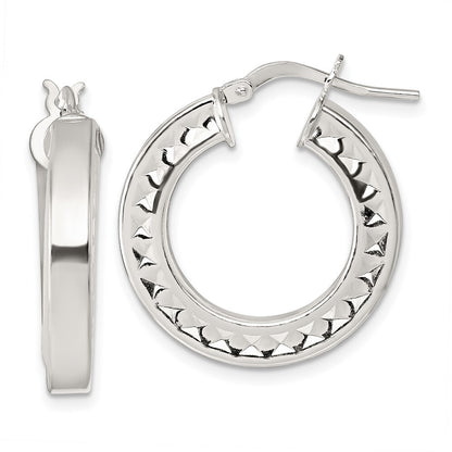 Sterling Silver Polished and Textured Hoop Earrings