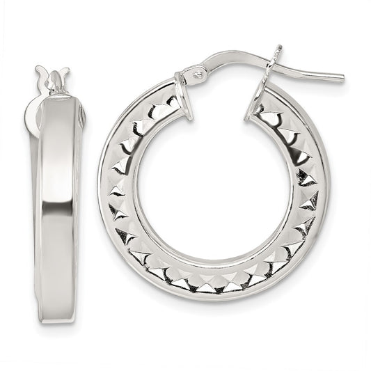 Sterling Silver Polished and Textured Hoop Earrings