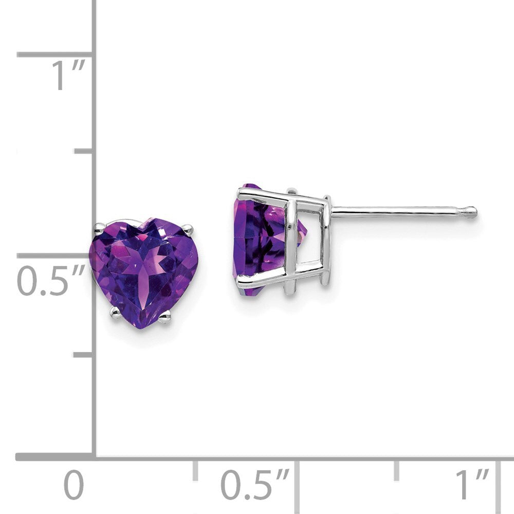 14k White Gold 7mm Heart Amethyst Stud Earrings Gift for Women