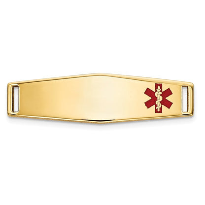 14k Yellow Gold  24x7mm Off-Center Red Epoxy Enameled Medical ID Plate # 816