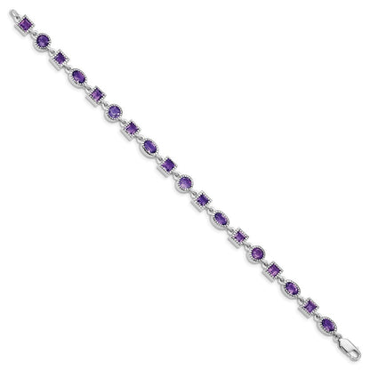 Sterling Silver Rhodium-plated Amethyst Bracelet