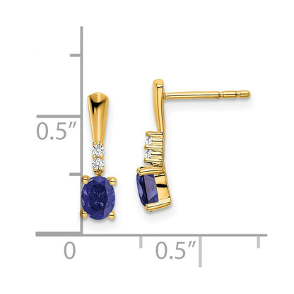 14k Yellow Gold Oval Created Sapphire and Diamond Dangle Earrings