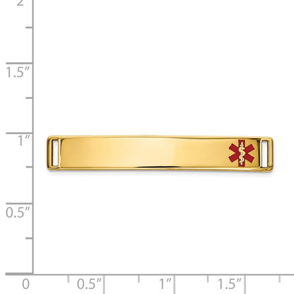 14k Yellow Gold 36x6mm Off-Center Red Epoxy Enameled Medical ID Plate # 818