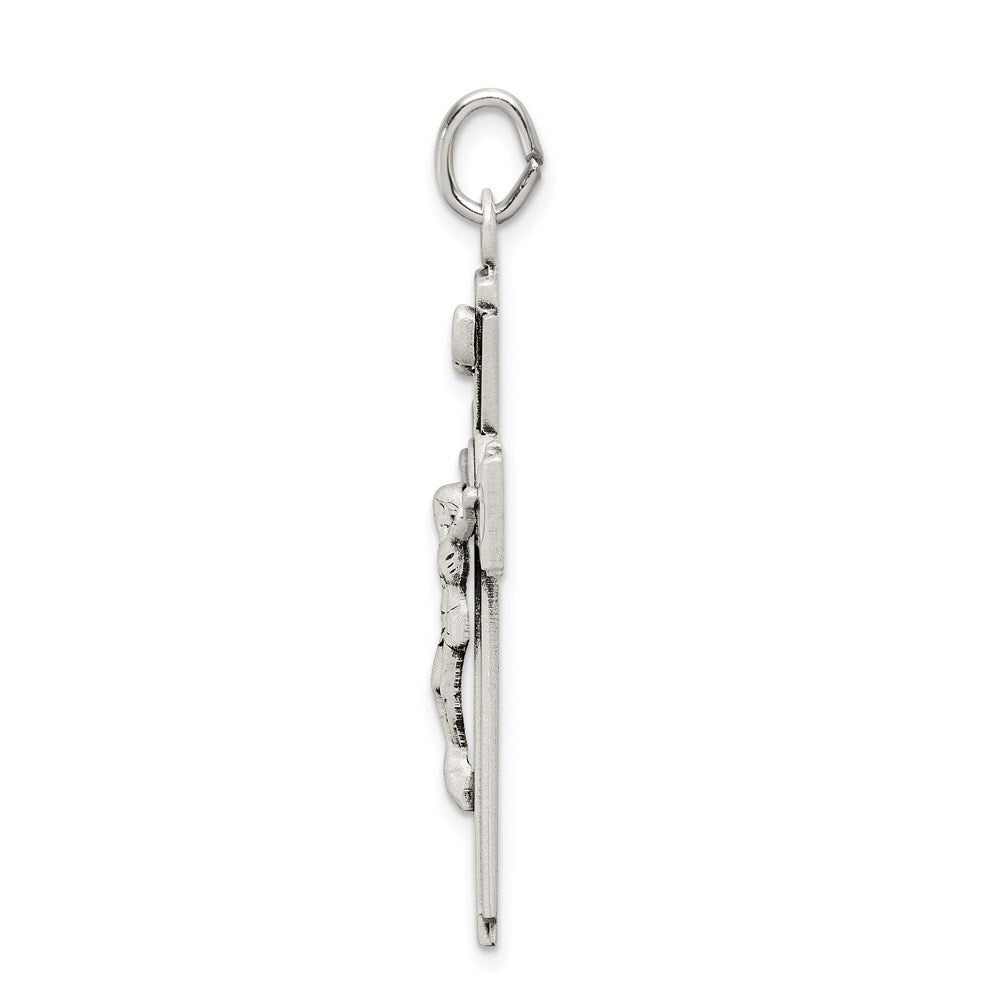 Sterling Silver Satin and Diamond-cut INRI Crucifix Pendant