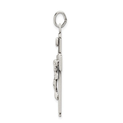 Sterling Silver Satin and Diamond-cut INRI Crucifix Pendant