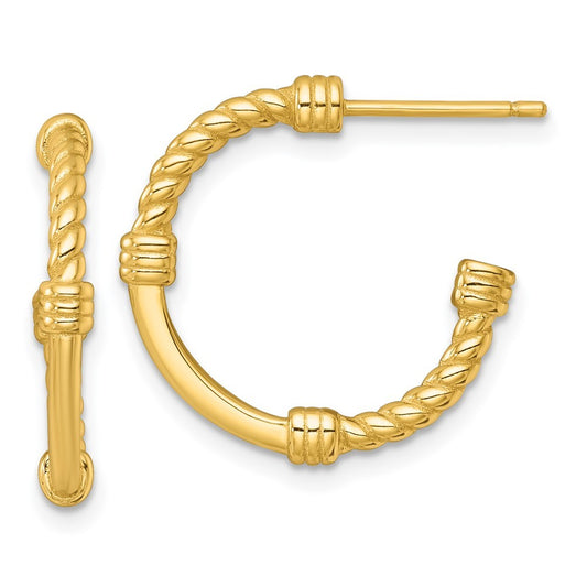 Sterling Silver Gold-tone Polished and Twisted 21.0mm C-Hoop Earrings