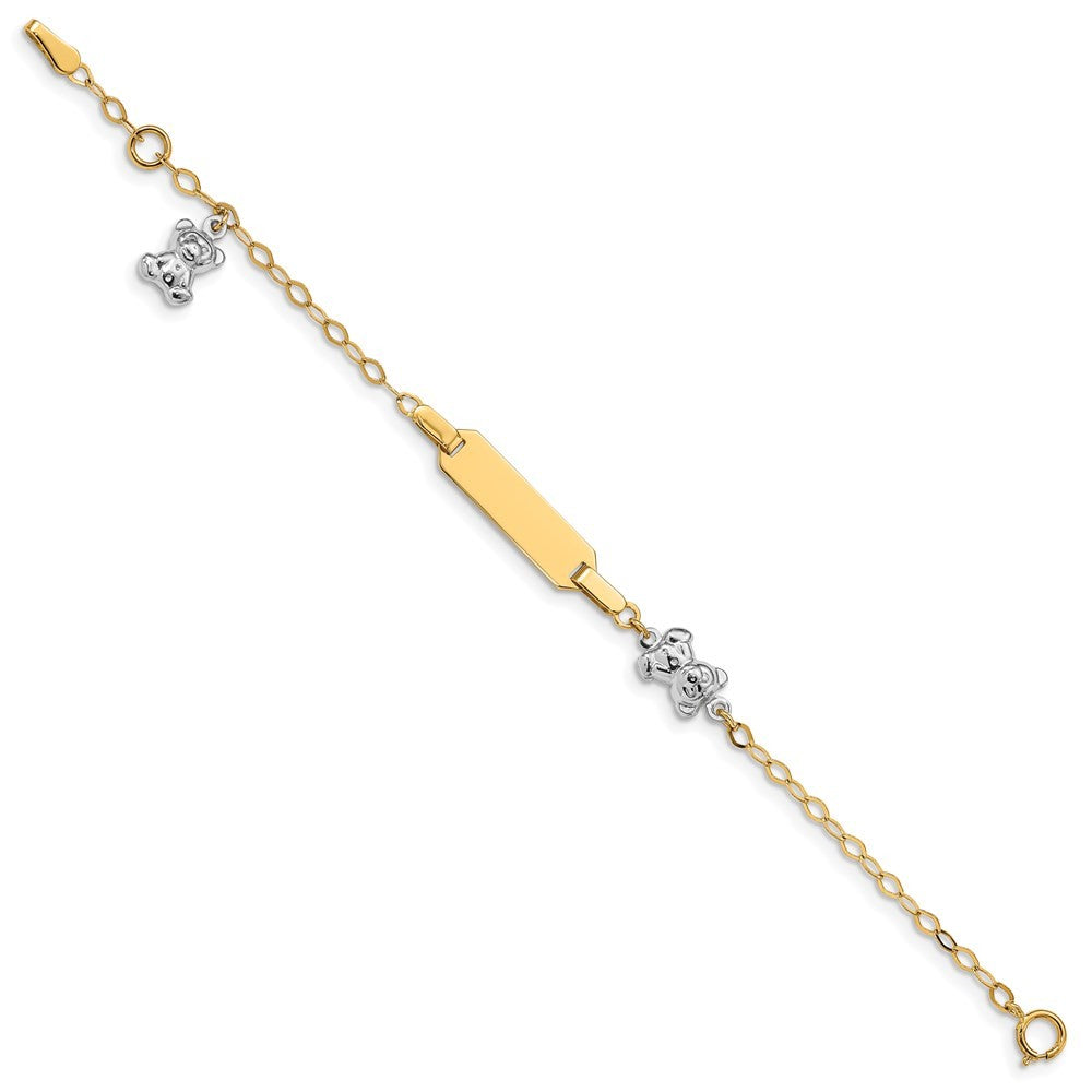 14k Two-tone Teddy Bears and 18x5mm Plate 5.5" ID Bracelet with 0.5" Ext
