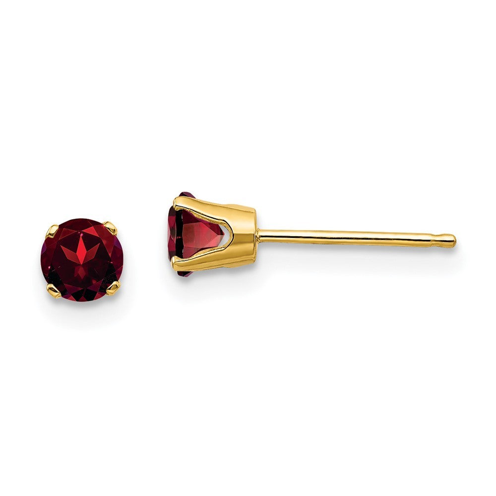 14k Yellow Gold 4mm Round January/Garnet Earrings