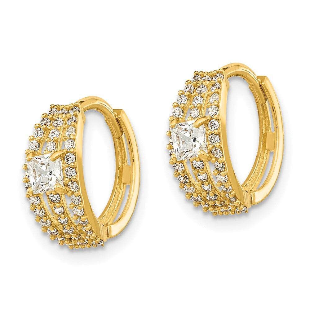 14k Yellow Gold Polished Fancy Cubic Zirconia Hoop Earrings Gift for Women