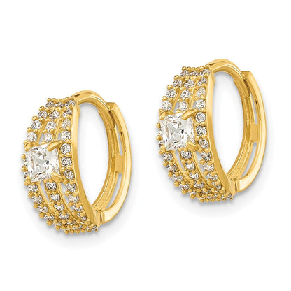 14k Yellow Gold Polished Fancy Cubic Zirconia Hoop Earrings Gift for Women