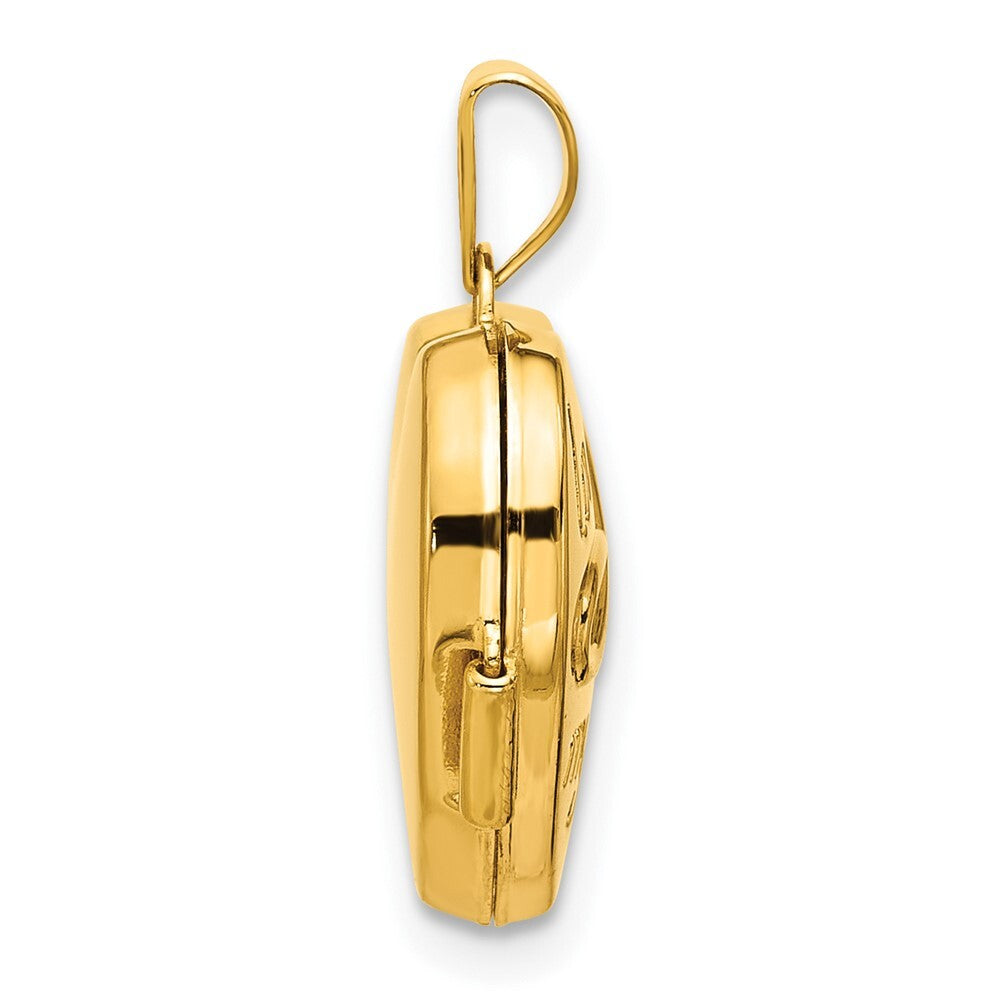 14k Yellow Gold White Rhodium Polished LOVE OF MY LIFE 15mm Heart Locket Pendant