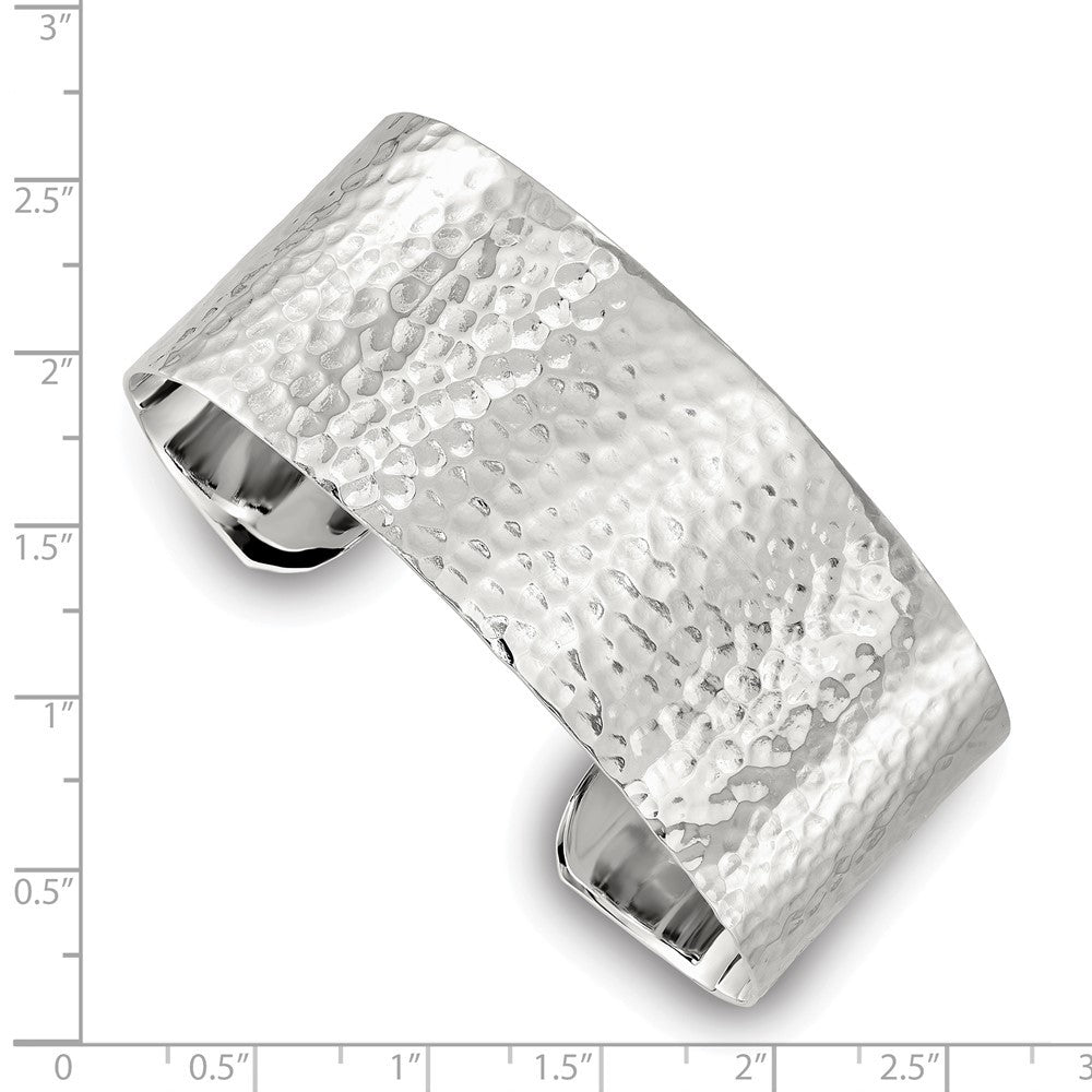 Sterling Silver Polished 25mm Flat Hammered Cuff Bangle