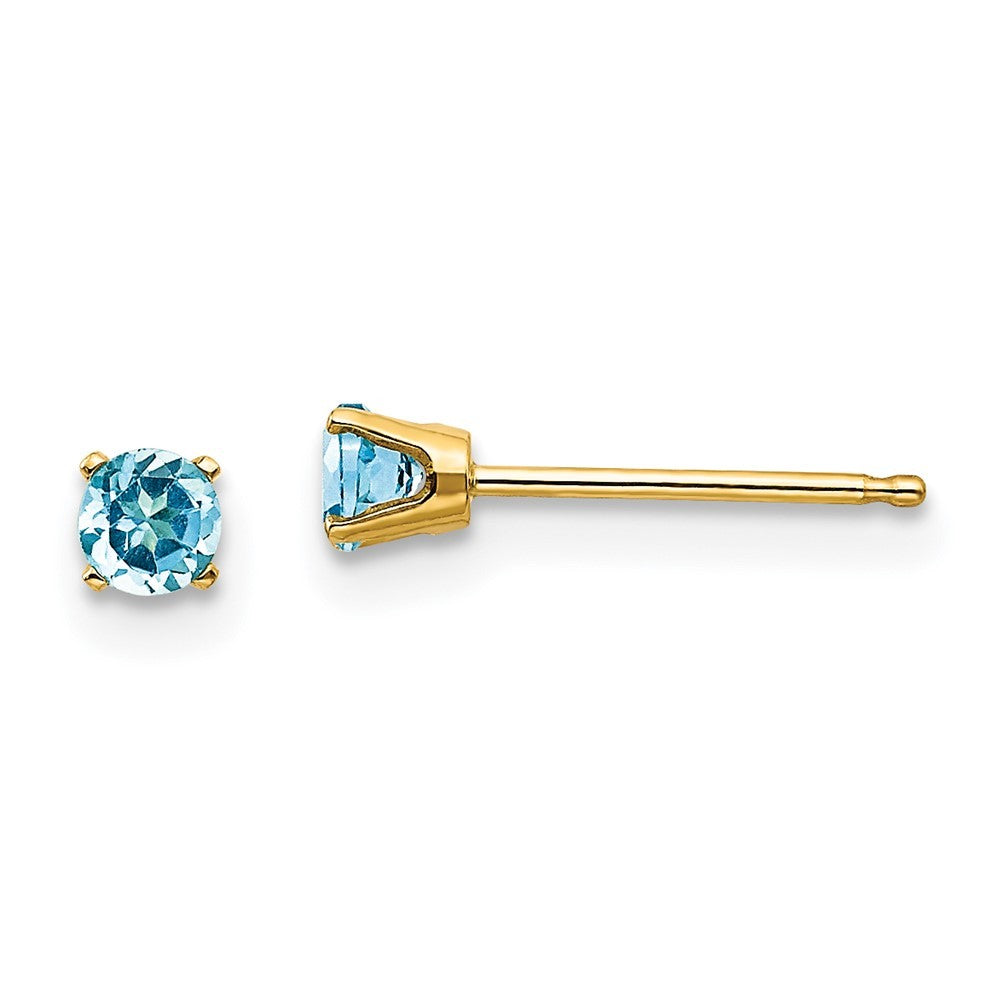 14k Yellow Gold 3mm December/Blue Topaz Post Earrings