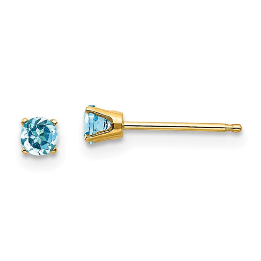 14k Yellow Gold 3mm December/Blue Topaz Post Earrings
