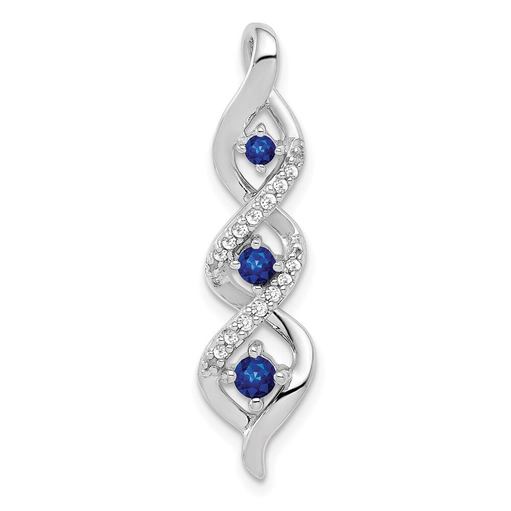 14k White Gold Diamond/.26 Sapphire 3-stone Twisted Chain Slide Pendant