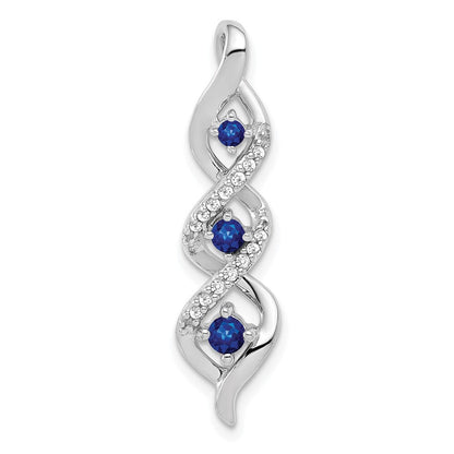 14k White Gold Diamond/.26 Sapphire 3-stone Twisted Chain Slide Pendant