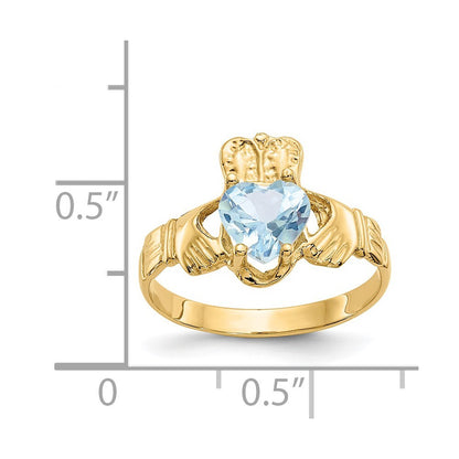 14K Yellow Gold March CZ Birthstone Claddagh Ring