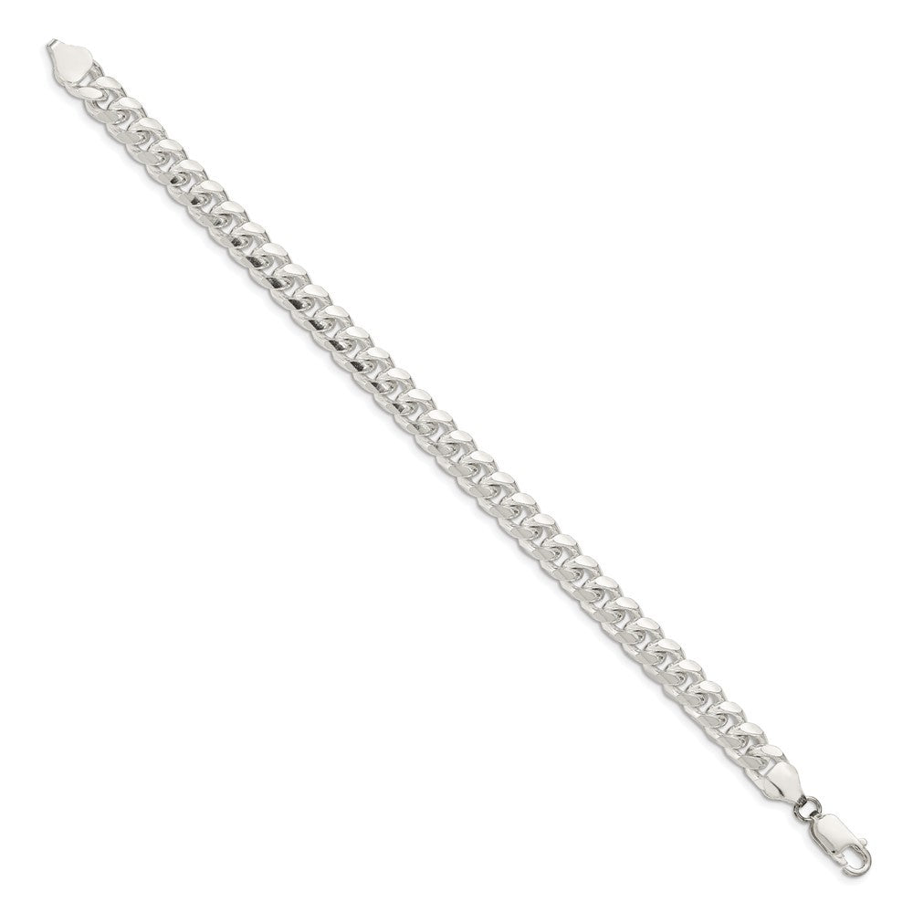 Sterling Silver 7.35mm Domed w/ Side Diamond-Cut Curb Chain Bracelet