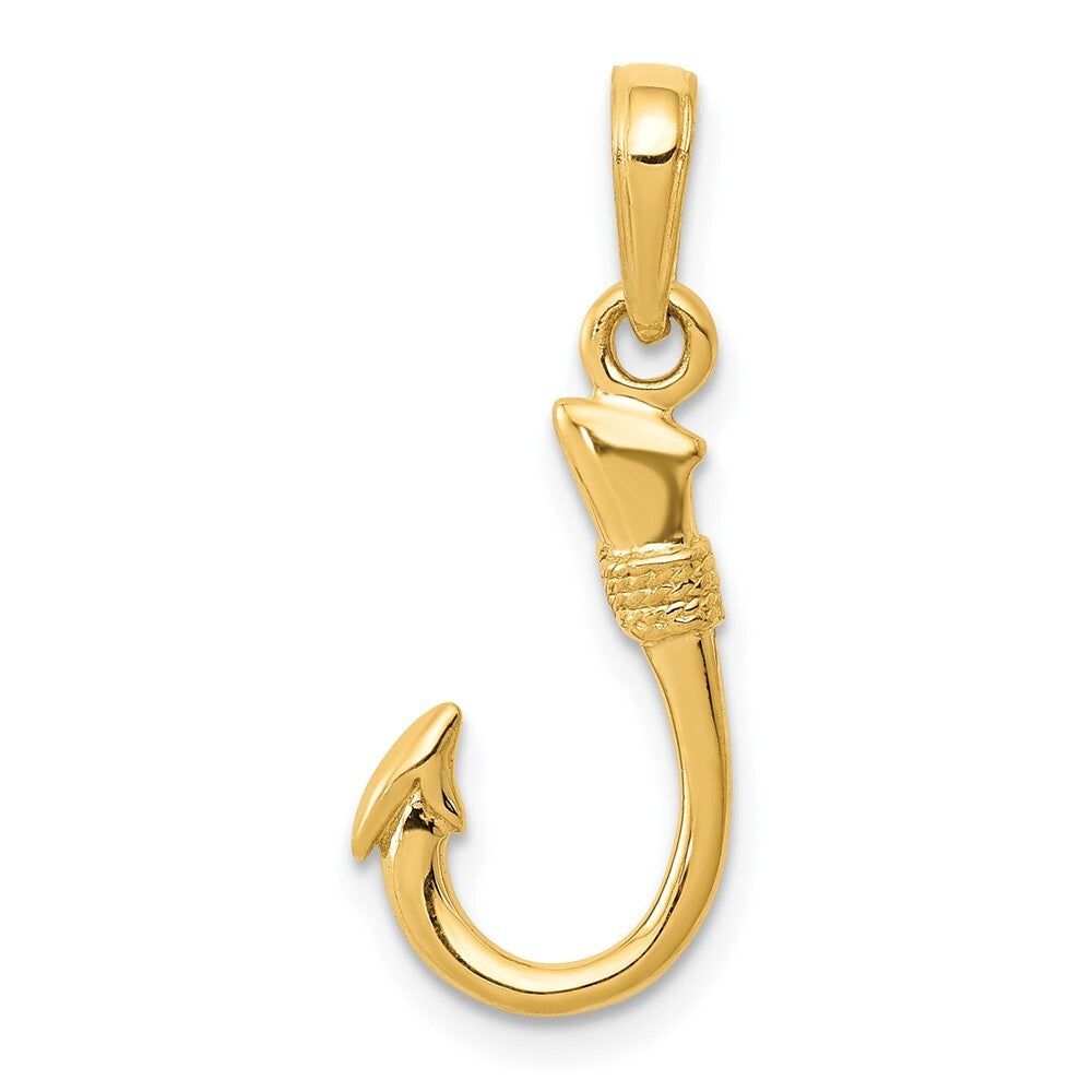 14k Yellow Gold 3D Fish Hook Pendant for Women