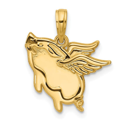 14k Yellow Gold Polished Flying Pig Pendant for Women