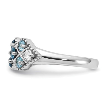 SS Rhodium-plated London Lt. Swiss Blue and White Topaz Ring Size 6