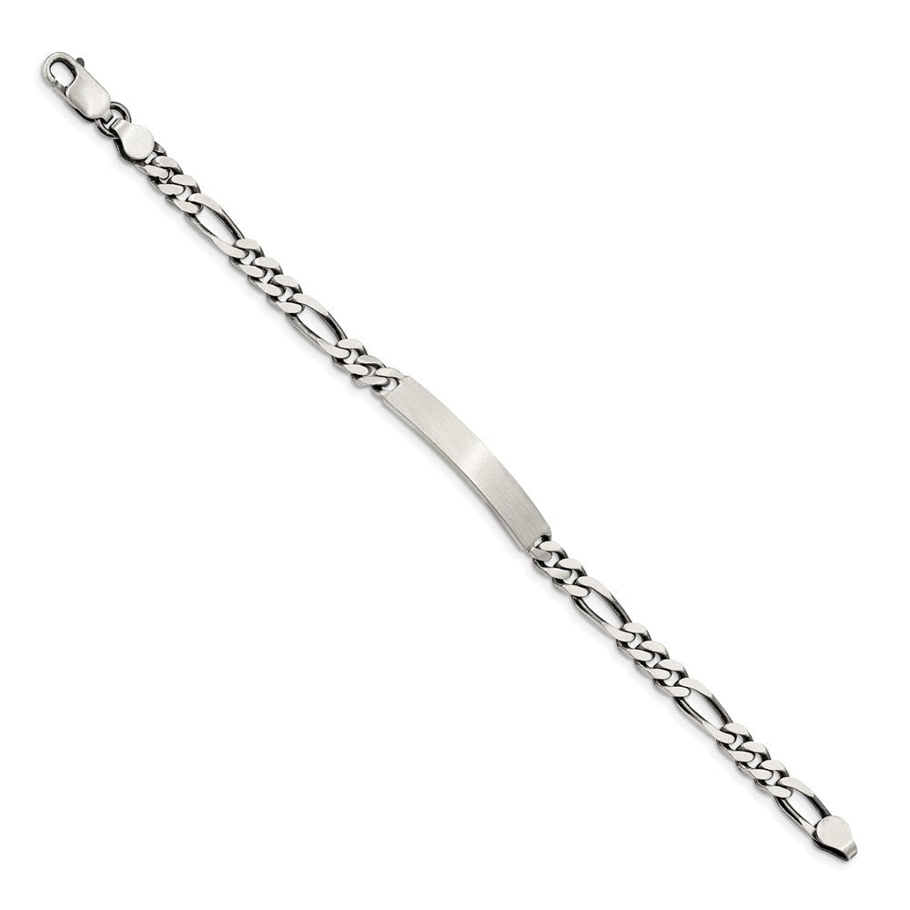 Sterling Silver 8inch Engraveable Antiqued Figaro Link ID Bracelet