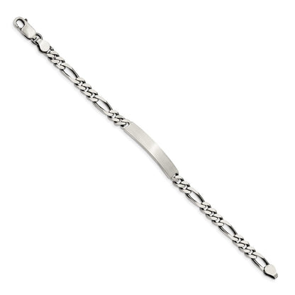 Sterling Silver 8inch Engraveable Antiqued Figaro Link ID Bracelet