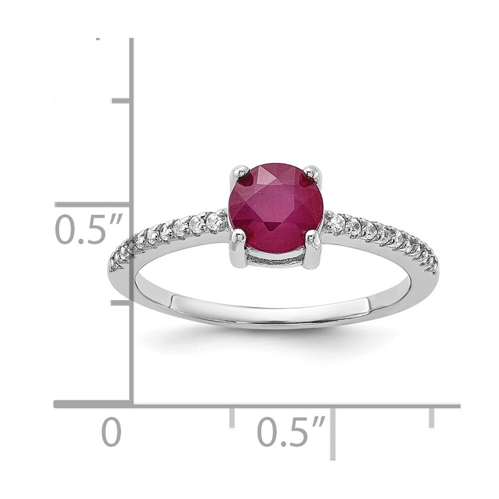 Sterling Silver Rh-plated-plated 1.43R Ruby and .12WT White Topaz Ring Size 7