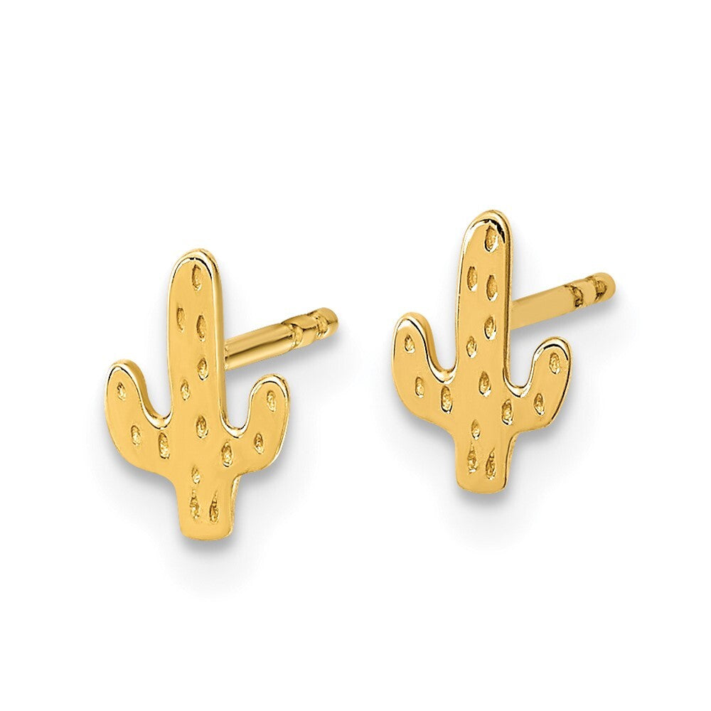 14k Yellow Gold Polished Cactus Stud Earrings Gift for Women