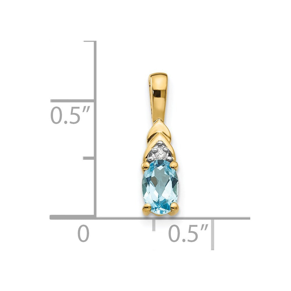 14k Yellow Gold Blue Topaz and Diamond Pendant