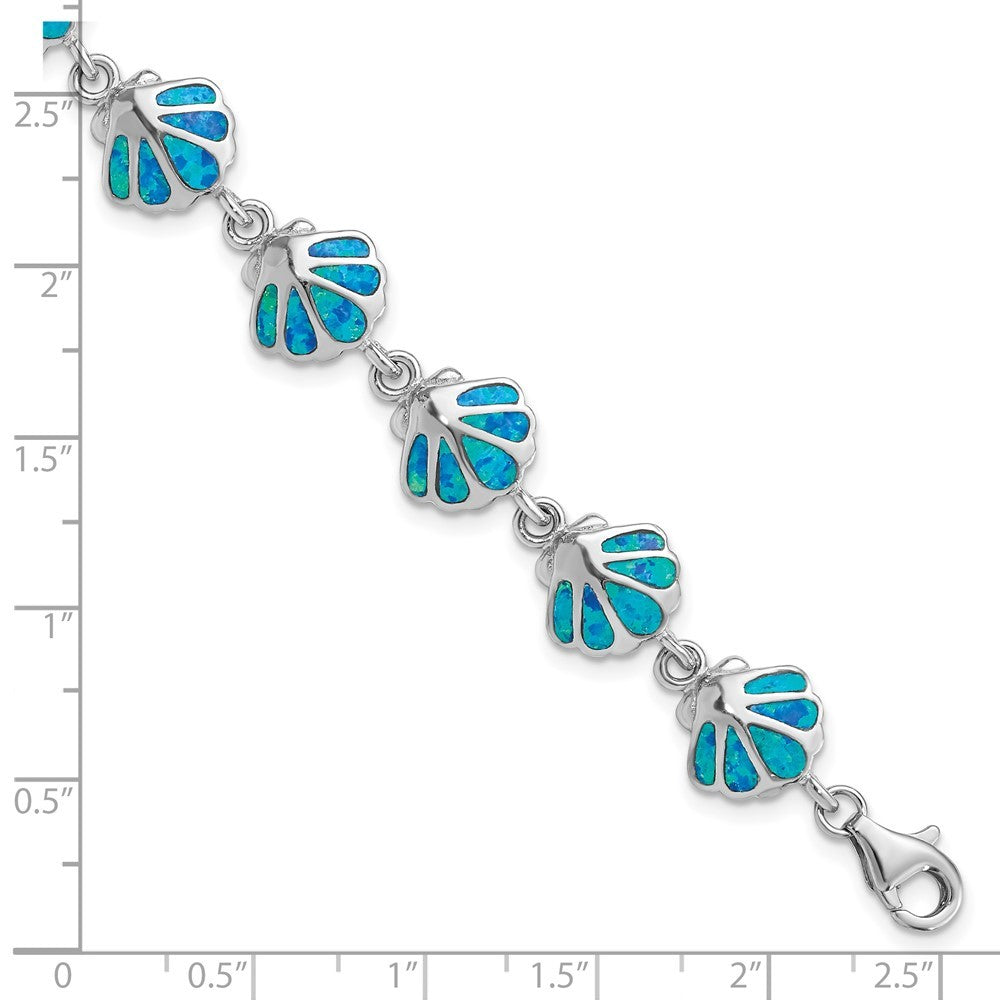 Sterling Silver Rhodium-plated 7in Created Blue Opal Inlay Shell Bracelet