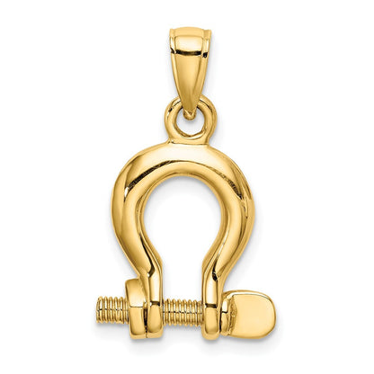 14k Yellow Gold 3-D Medium Shackle Link Screw Charm Pendant for Women