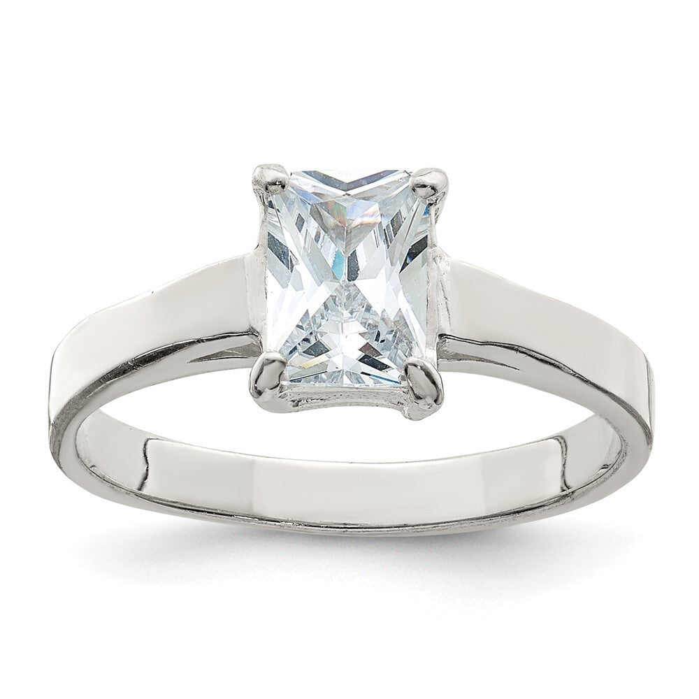 Sterling Silver Solitaire Emerald Cubic Zirconia Ring Size 6