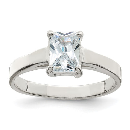 Sterling Silver Solitaire Emerald Cubic Zirconia Ring Size 6