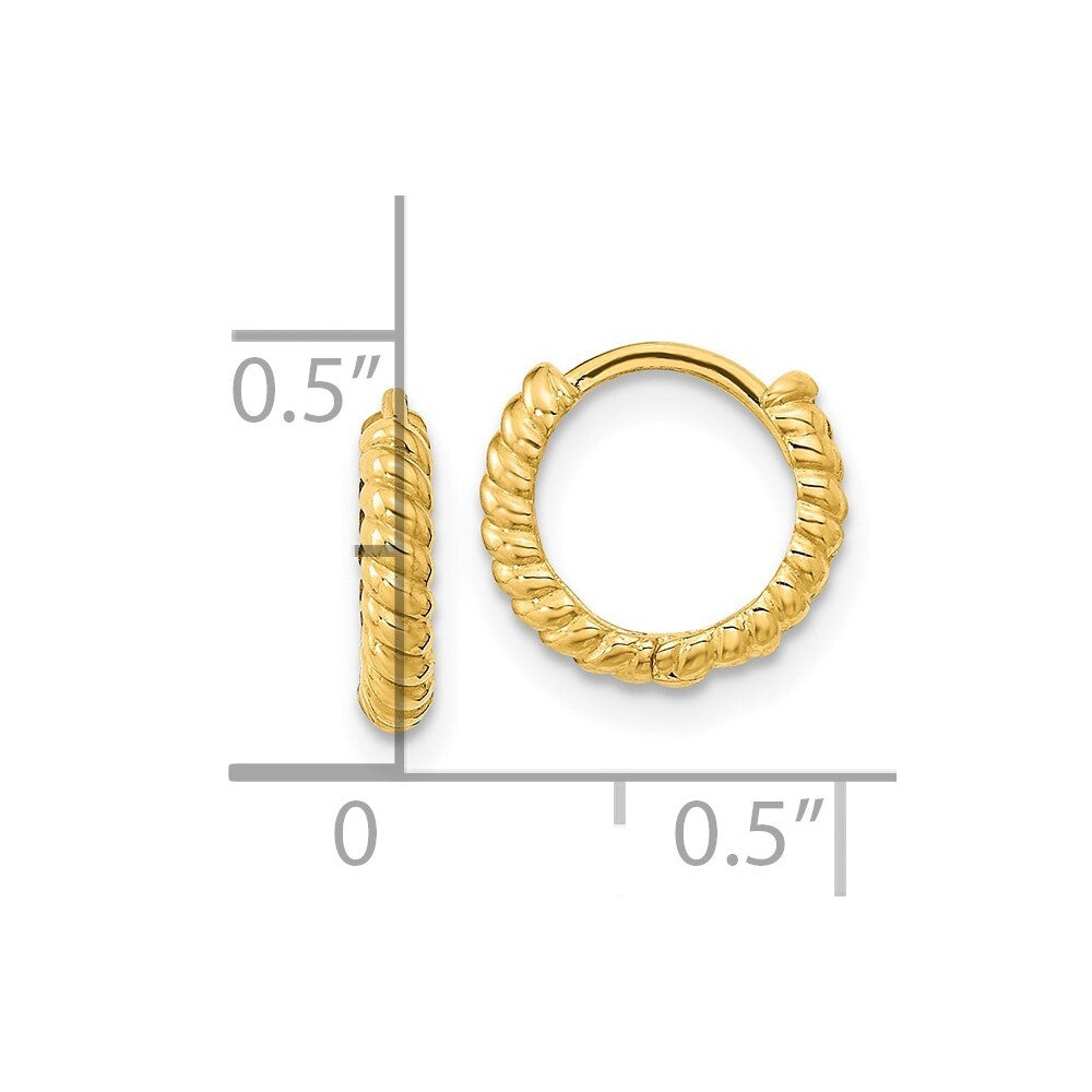 14k Yellow Gold Polished Textured Hoop Earrings Gift for Women