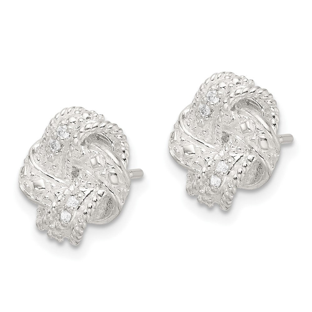 Sterling Silver Polished and Textured .04ct Diamond Love Knot Earrings